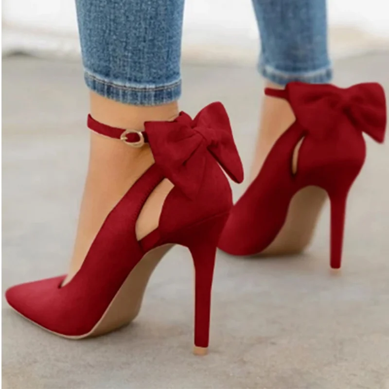 

Women Pointed Toe High Heels Woman Thin Heels Ladies Sexy Pumps Ladies Buckle Strap Female Fashion Bowknot Shoes Plus Size
