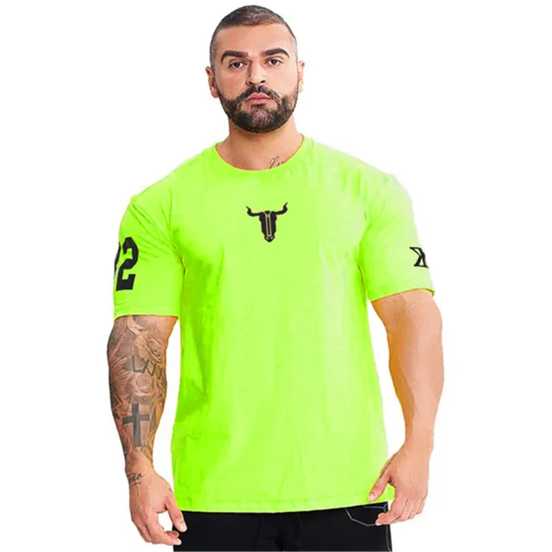 

Men Summer New Tight Short sleeve T shirt Casual Cotton Streetwear Gyms Fitness T-shirts Homme Workout Tops Tees
