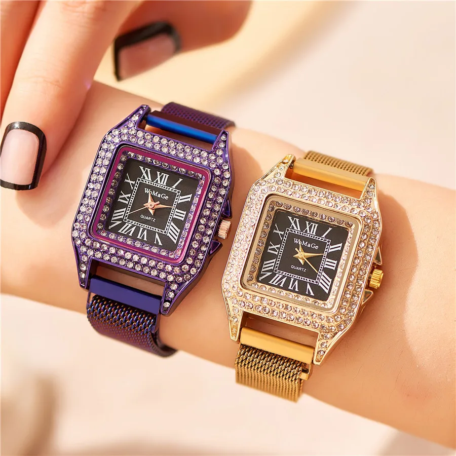 Suction Magnet Milan Mesh Feminine Descent Watch Star Diamond Square Roman Scale Quartz Ladies Bracelet Lover | Наручные часы