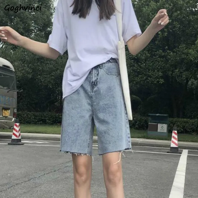 

Shorts Women Ripped Solid Washed Denim Loose Leisure High Waist Korean Streetwear Stylish Vintage Chic All-match Girls Hip-hop