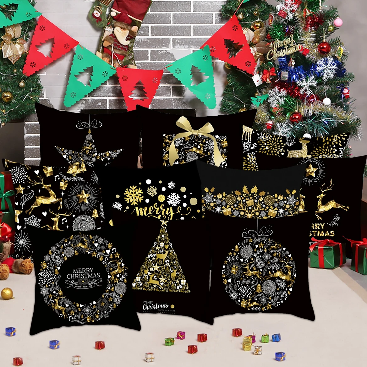 QIFU 45x45cm Elk Snowflake Santa Claus Christmas Pillowcase Christmas Decor for Home Christmas Navidad Xmas New Year
