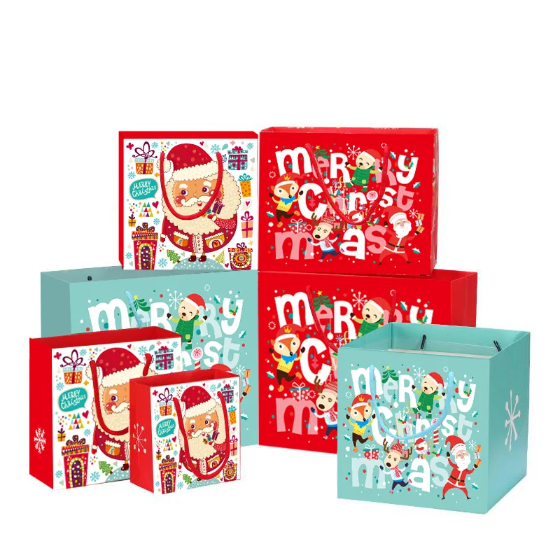 

7pcs Christmas Gift Bags Santa Sacks Kraft Paper Bag Kids Party Favors Box Christmas Decorations for Home New Year 2019