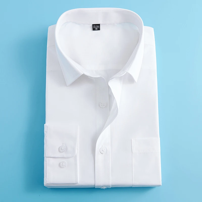 Осенняя белая мужская однобортная однотонная формальная рубашка с длинным