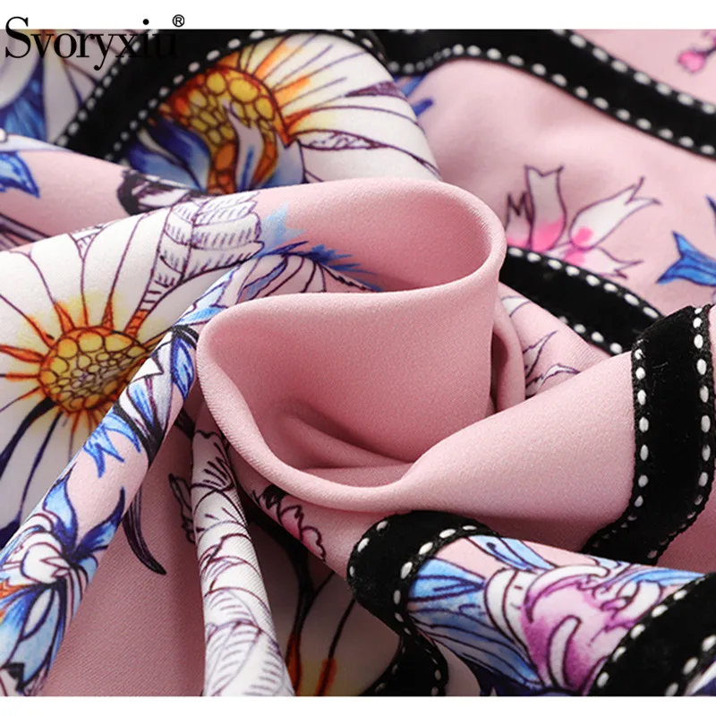 

Svoryxiu Runway Designer Autumn Winter Short Dress Women's Fashion Long Sleeve Crystal Bow Flower Print Pink Dresses