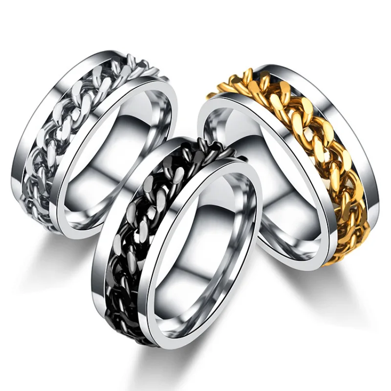 

Letdiffery Cool Stainless Steel Rotatable Men Ring High Quality Spinner Chain Punk Women Jewelry for Party Gift