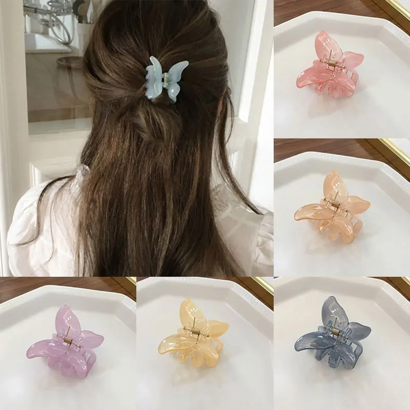 

Korean Mini Women Small Hair Claws Crab Semitransparent Butterfly Shape Hair Clips Sweet Hairpins Styling Tools Hair Accessories
