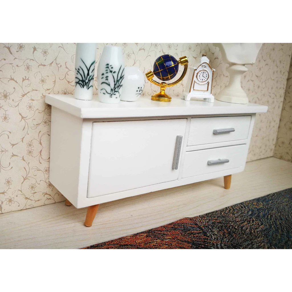 

Modern Style 1/12 Dollhouse Living Room Furniture Kit Table Desk Chair Cabinet Bookshelf Model Kids Pretend Play Toy