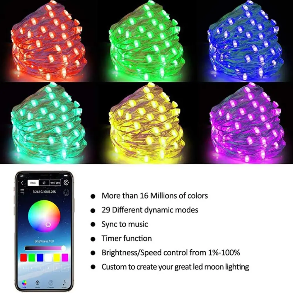 

Christmas Tree Decoration LED String Light Bluetooth Remote Control RGB LED Garland Fairy Lamp Wedding Party Decor Light