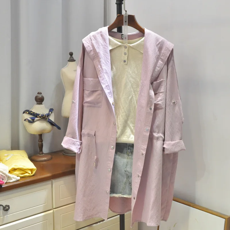 Повседневная куртка EWQ однотонная с капюшоном тонкая летняя 2019| |