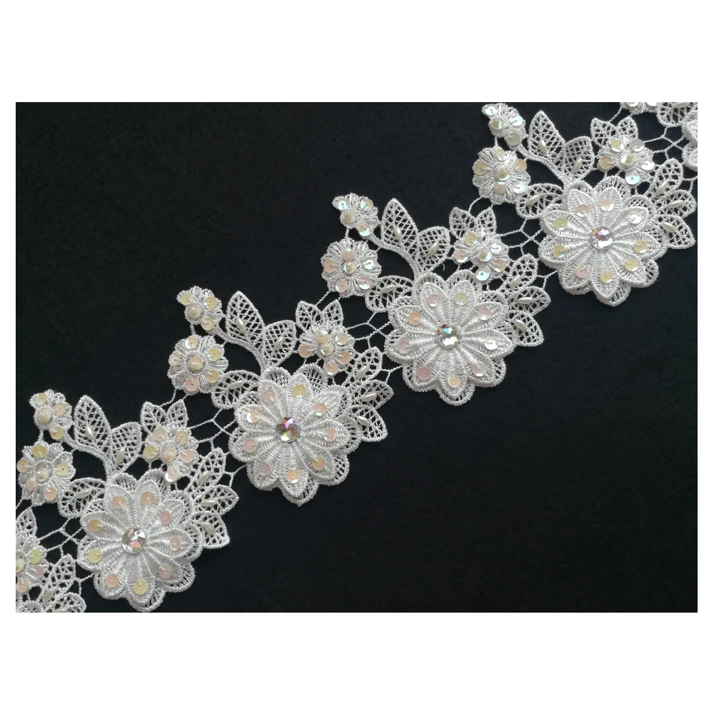 2yds/лот x ручная работа 2 узора слоновая кость/кремовый расшитый бисером