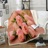 spring tulip blanket and throws flowers custom blanket sherpa on the bed plush blanket for kid adult