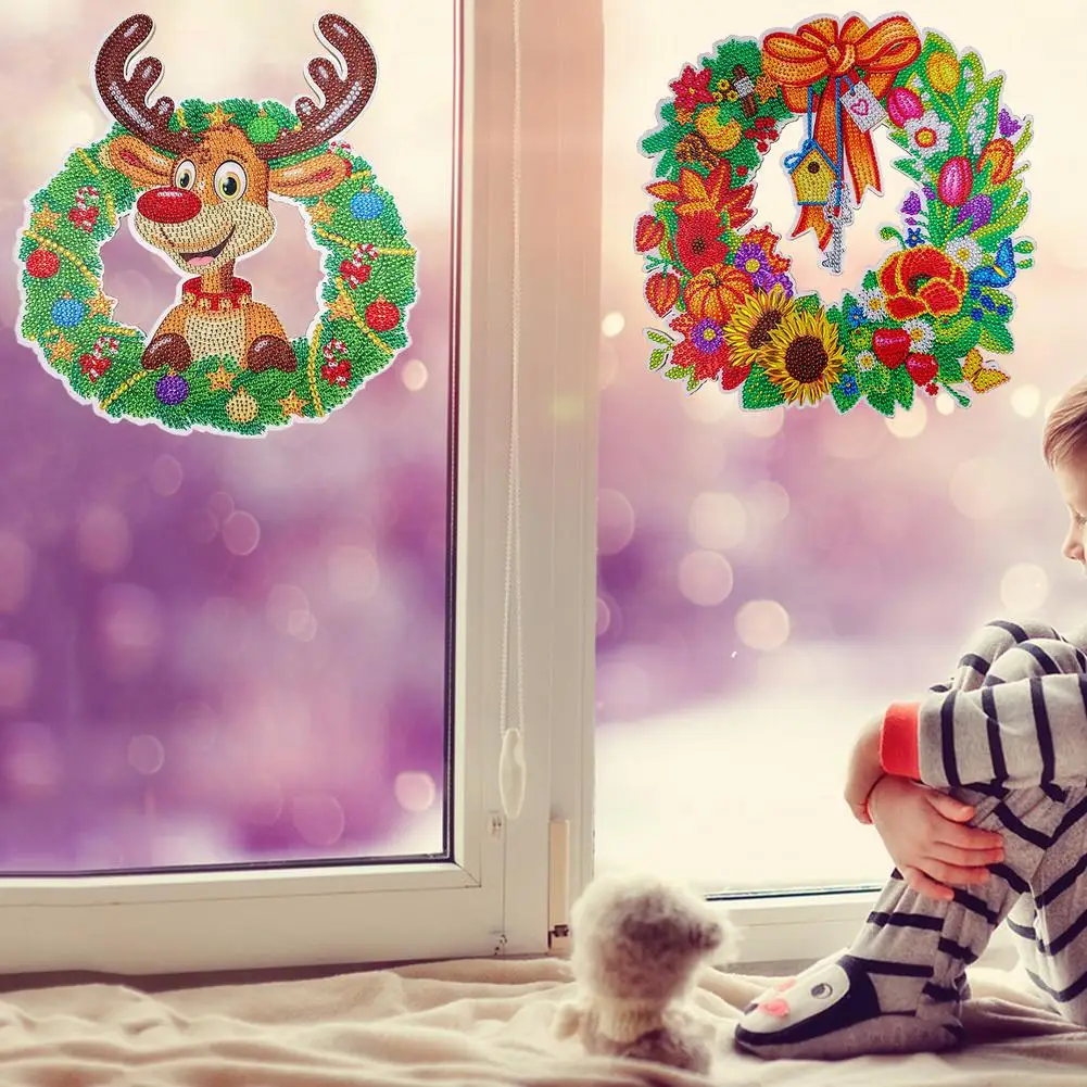 

5D Shining DIY Christmas Wreath Relaxing Point Drill Rhinestone Christmas Painting For Adults Kids 11.81*11.81in
