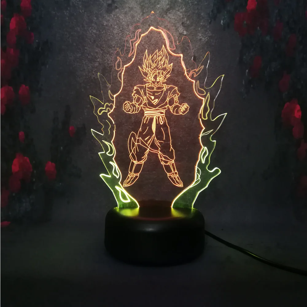 Dragon Ball Супер Saiyan Fire Wukong смешанные двухцветные настольные лампы для подростков