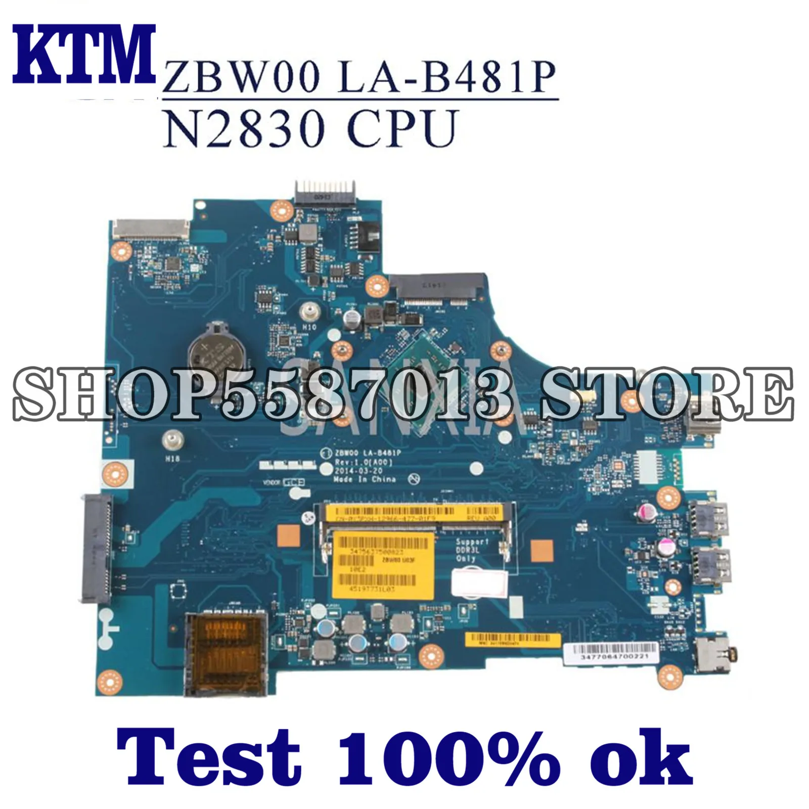 

KEFU LA-B481P Laptop motherboard for Dell Inspiron-15 3531 original mainboard N2830 CPU