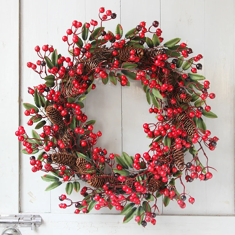 

Artifical Cherry Pattern Wreaths Christmas Wreath Red Door Wreath Wall Hanging Garland Ornaments Rattan Circle Wall Decoration
