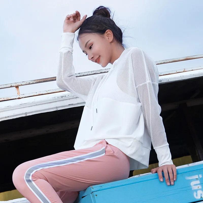 

Mesh Yoga Top Sport Shirt Fitness Women Summer Hooded Long Sleeve Sport Coat Workout Gym Cloth Wear Jacket Sportswear Sweatshirt