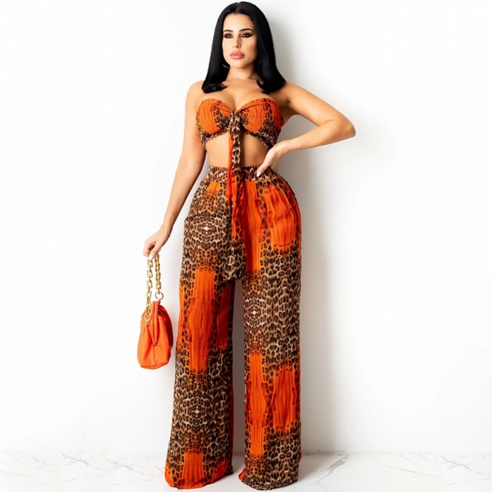 

Two Piece Set Africa Clothes African New Dashiki Fashion Striped Leopard Suit Top And Pant Super Elastic Party For Women Outfits
