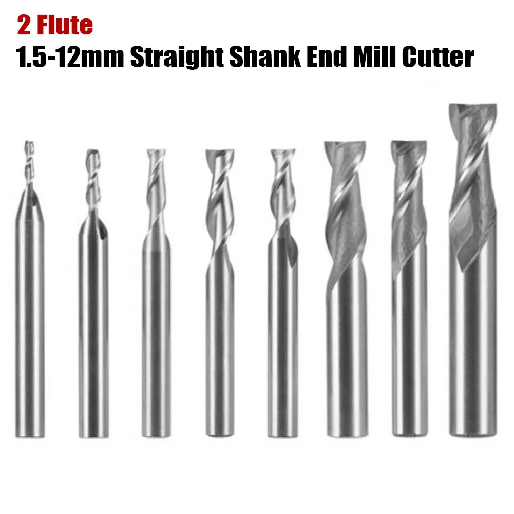 1/5pcs HSS 2Flute 1-12mm Tip Cutter Depth Straight Shank End Mill CNC High Speed Steel Lengthened | Инструменты