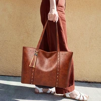 womens retro rivet bag large capacity shoulder bag female high quality pu leather handbag and purses simple style bag for women