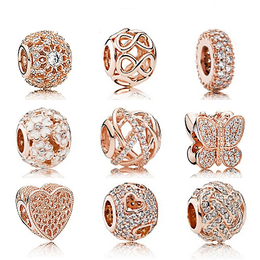 

NEW S925 Sterling Silver Rose Clear CZ Charm beads collocation Bracelet DIY bracelet Beads For Jewelry Factory wholesale