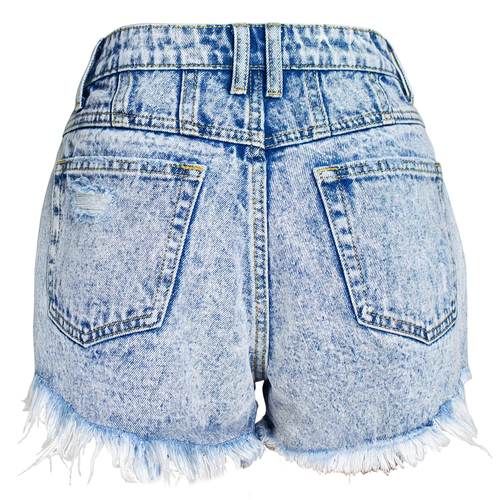 

American women's clothing summer street trendsetter fashion denim shorts loose wide feet women's shorts with rough edge