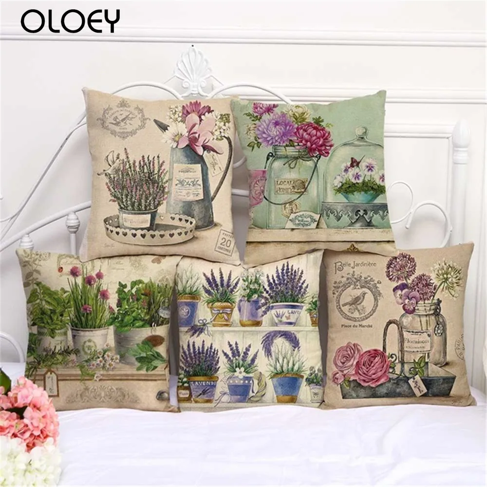 Диванная подушка в винтажном стиле с цветочным принтом 45x45 см | Дом и сад