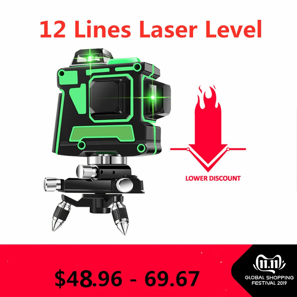 Laser Level 12 Lines 3D Self-Leveling 360 Horizontal And Vertical Cross Super Powerful Green Beam Line | Инструменты