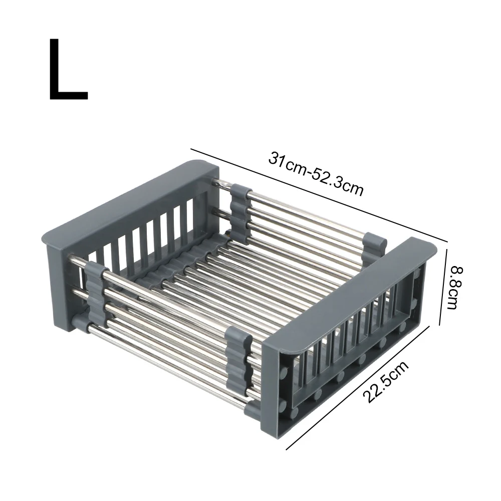 

Telescopic Sink Storage Rack Dish Drying Rack Drain Basket Adjustable Sink Dish Drainers Kitchen Organizer Stainless Steel