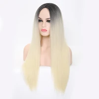 26 inches long straight gradient gold synthetic wigs for women cosplay wig middle part wig female daily use lolita fashion lanyi