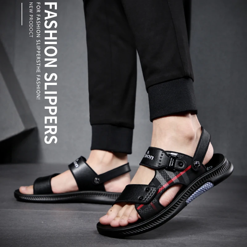 

2021 Summer Leather Sandals For Men Outdoor Breathable Beach Shoes Flip Flops Fashion Shoes Indoor Slides Man Home Flat Slippers