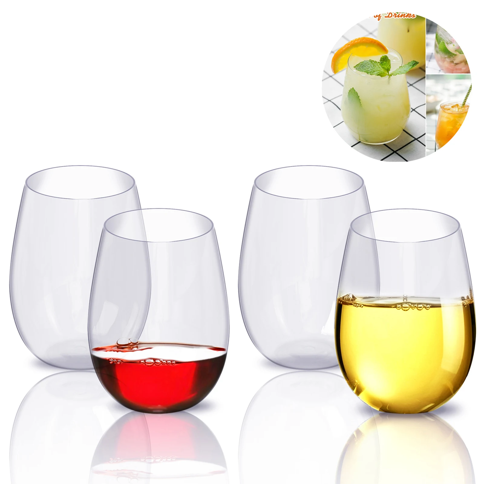 

4pcs/Set Wine Glass Shatterproof Plastic Nbreakable Red Wine Tumbler Glasses Cups Reusable Transparent Fruit Juice Beer Cup