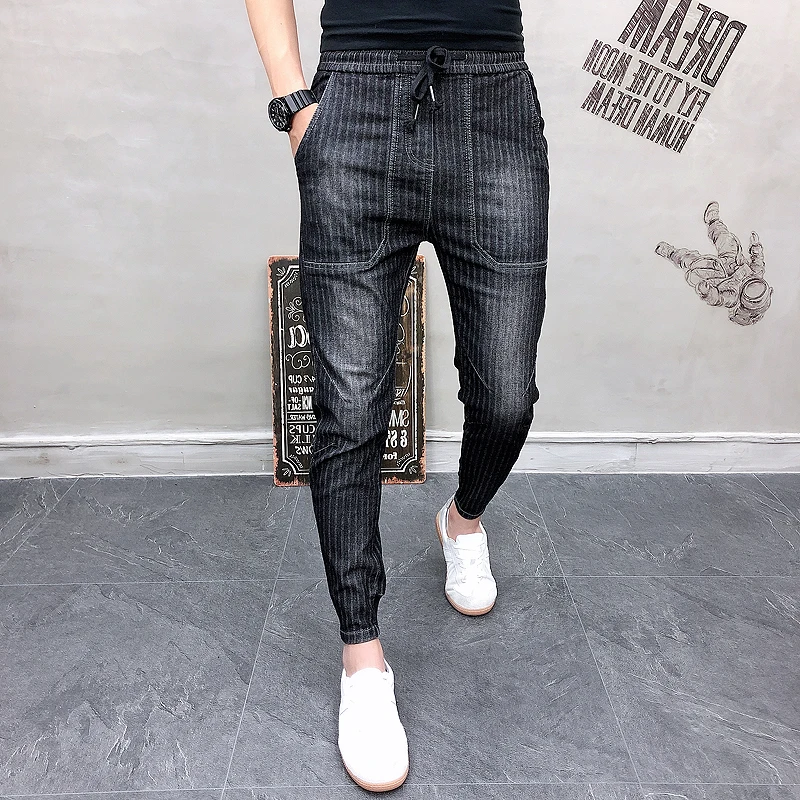 Джинсы мужские в полоску строгие брюки облегающие джоггеры уличная одежда