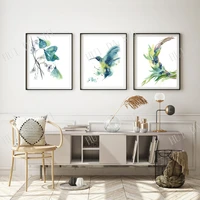 tropical painting 3 prints set hummingbird butterflies and wreath in green teal yellow wall prints set gallery wall prints