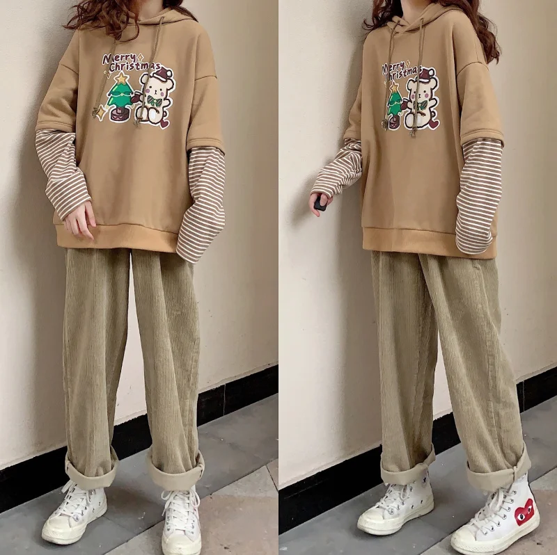 Осень-зима новинка японский стиль свободные прямые брюки молодая девушка