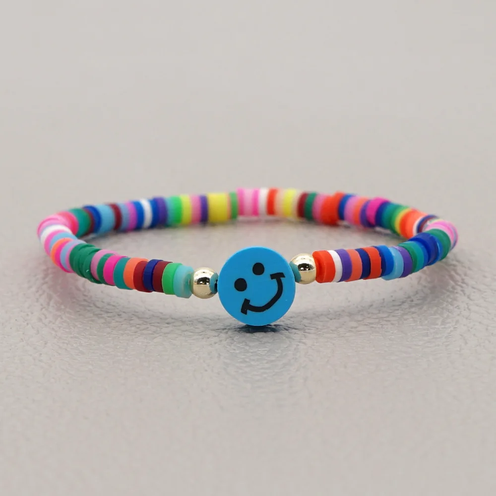 

Boho Ethnic Rainbow Soft Clay Charm Bracelet for Women Bead Smiling Face Couple Dating Jewelry 2022 Trend Friends Gift Kolczyki