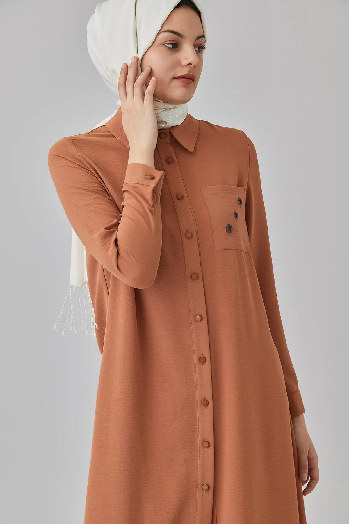 

Six Eyelet Skirt And Pocket Tunic Women Muslim Tunic 2021 Fashion