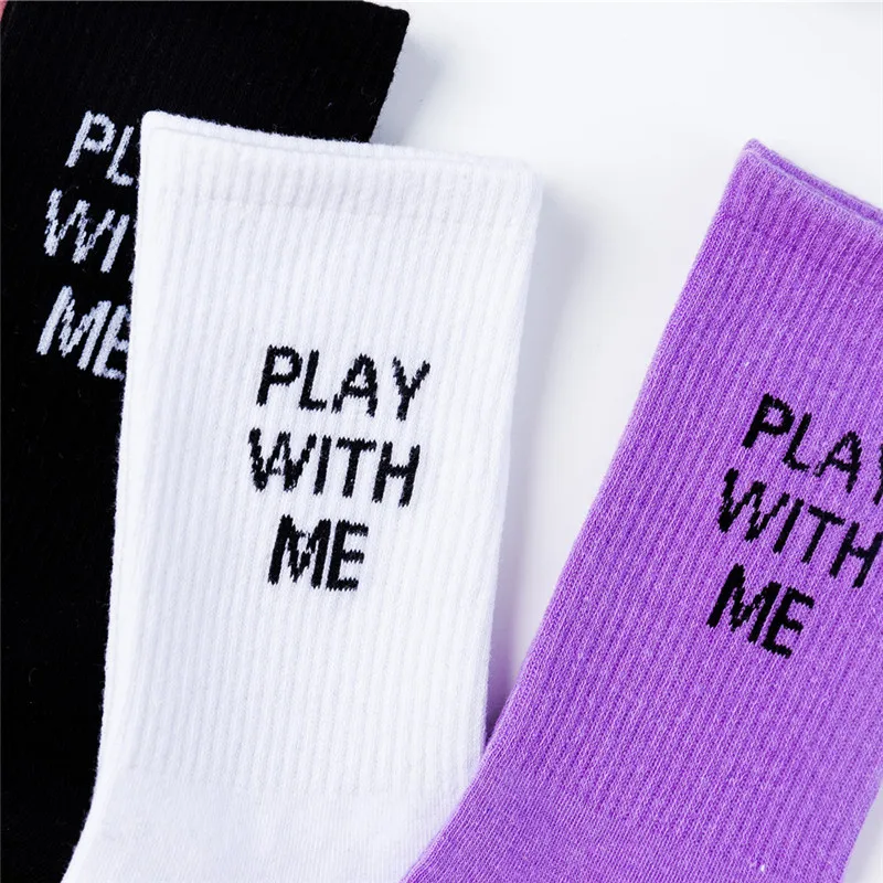

3Pairs Women Socks Set Halajuku Humored Word Kintted Creative Heels Sokken Hip Hop Street Skateboard Basket Ball Socks Unisex