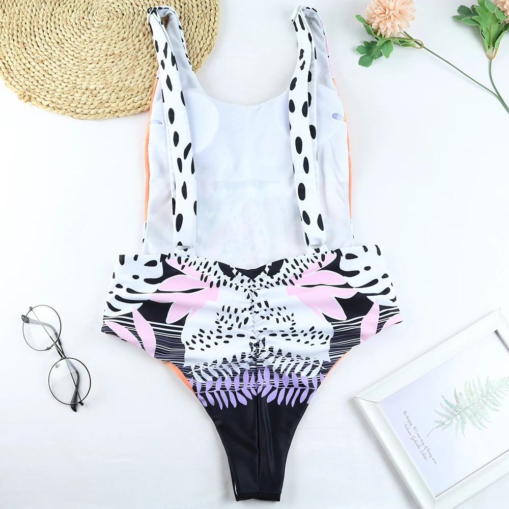 

Bikini 2021 Swimsuit Women One Piece Backless Leopard Print Sexy Push Up Bath Suit Bandeau Beachwear Summer Brasileo Monokini