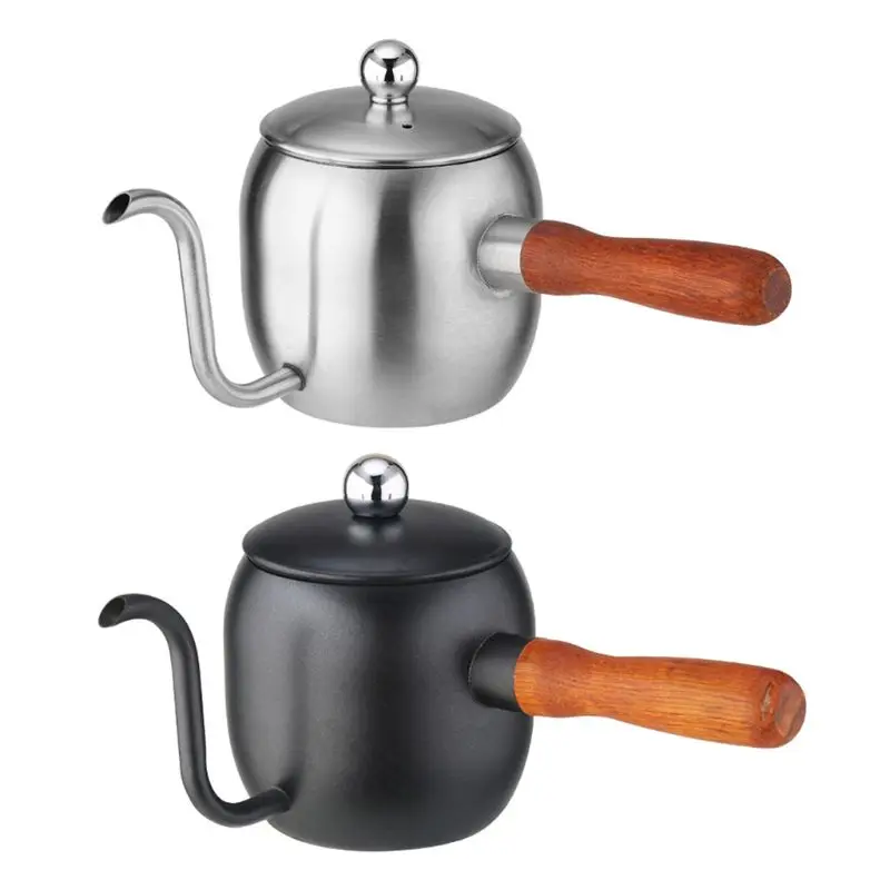 500ml Stainless Steel Mini Drip Coffee Pot Japanese Kettle with Wood Handle Cafe Drip Kettle Swan Neck Thin Mouth