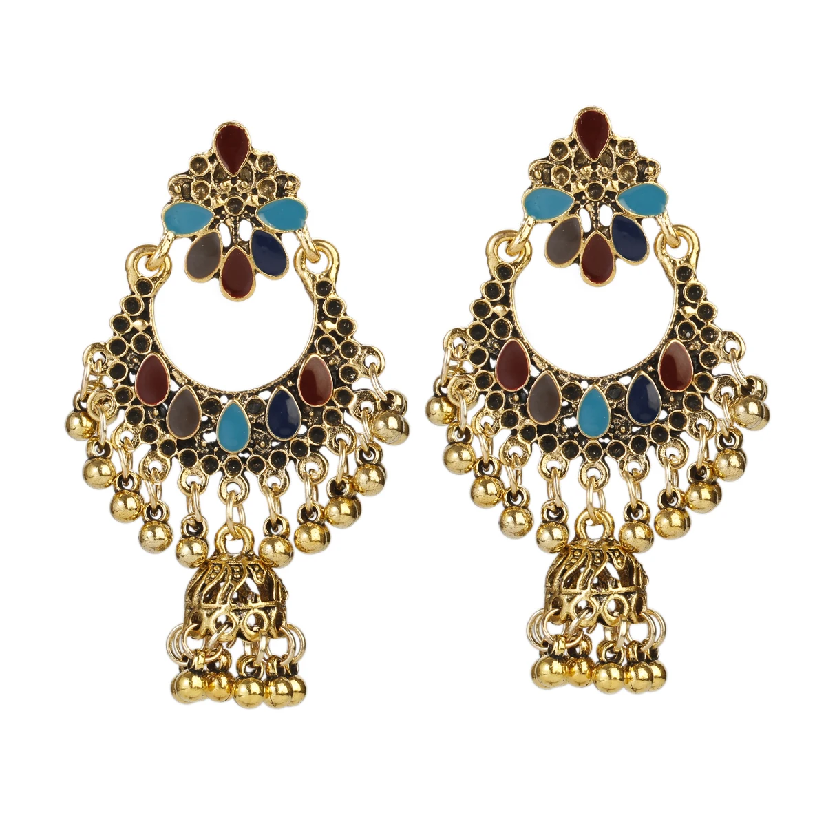 Vintage Indian Bollywood Flower Jhumka Jhumki Earrings For Women Boho Ethnic Gold Color Wedding Earring Jewelry