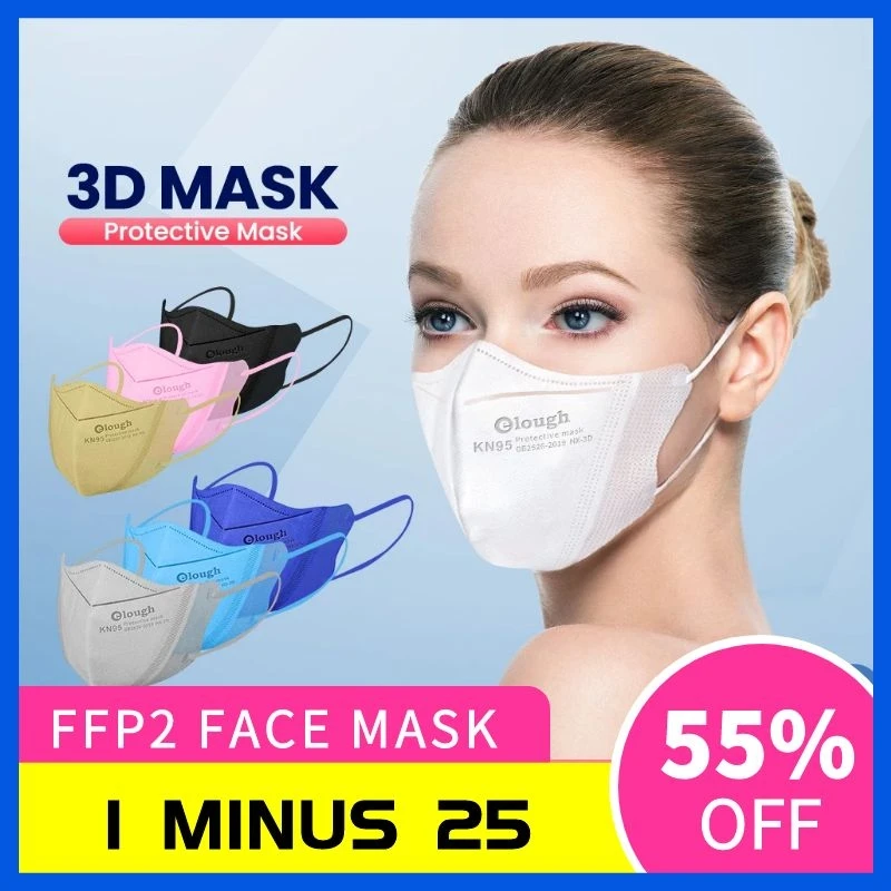 

Elough KN95 3D маска 20-100 шт. FFP2 negra Mascarillas 4-слойная многоразовая маска лица mascarilla fpp2 homologada