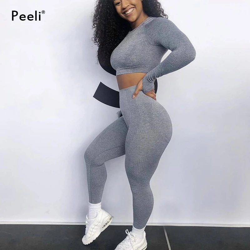 Женский бесшовный комплект для йоги из 2 предметов спортивный костюм одежда