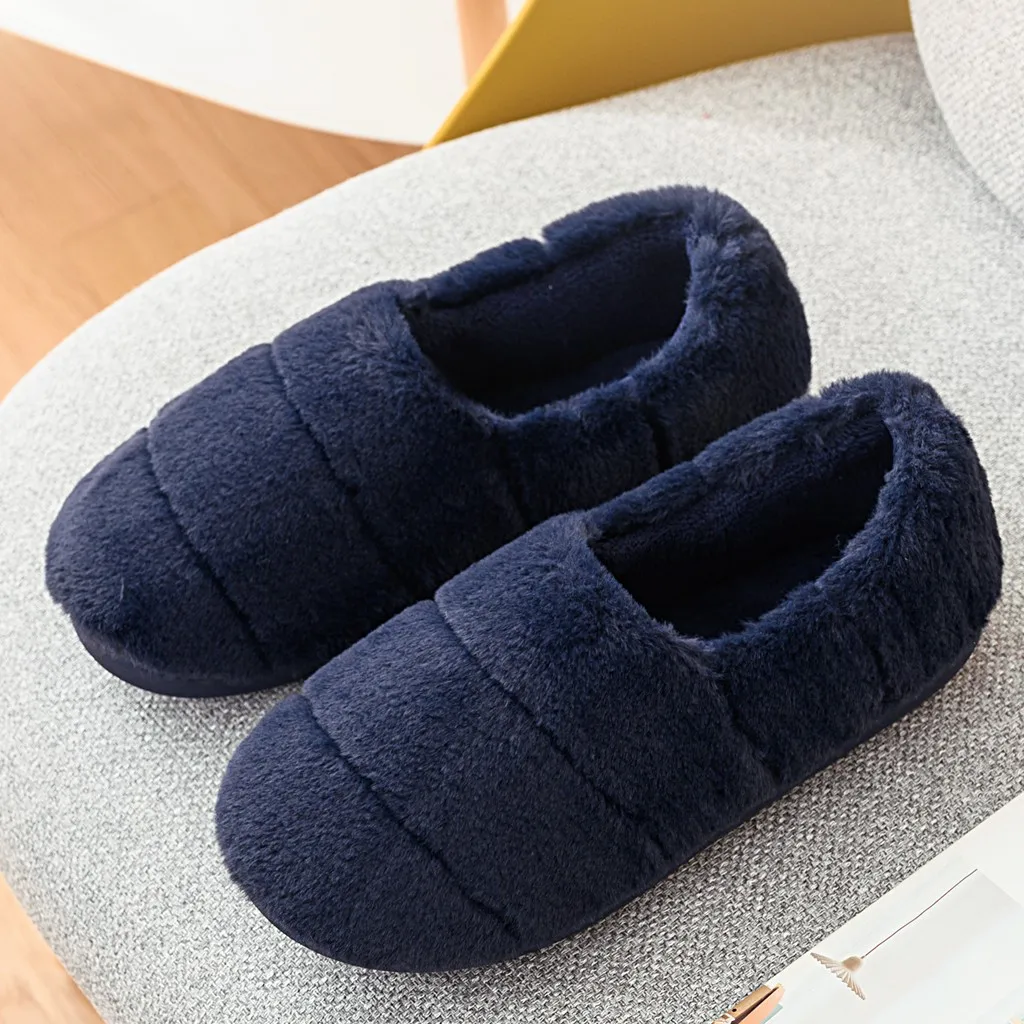 Solid men Warm Plush slippers home Flat With Non-Slip men slippers Casual Sneakers For Man Floor Warm Furry Slipper chaussure