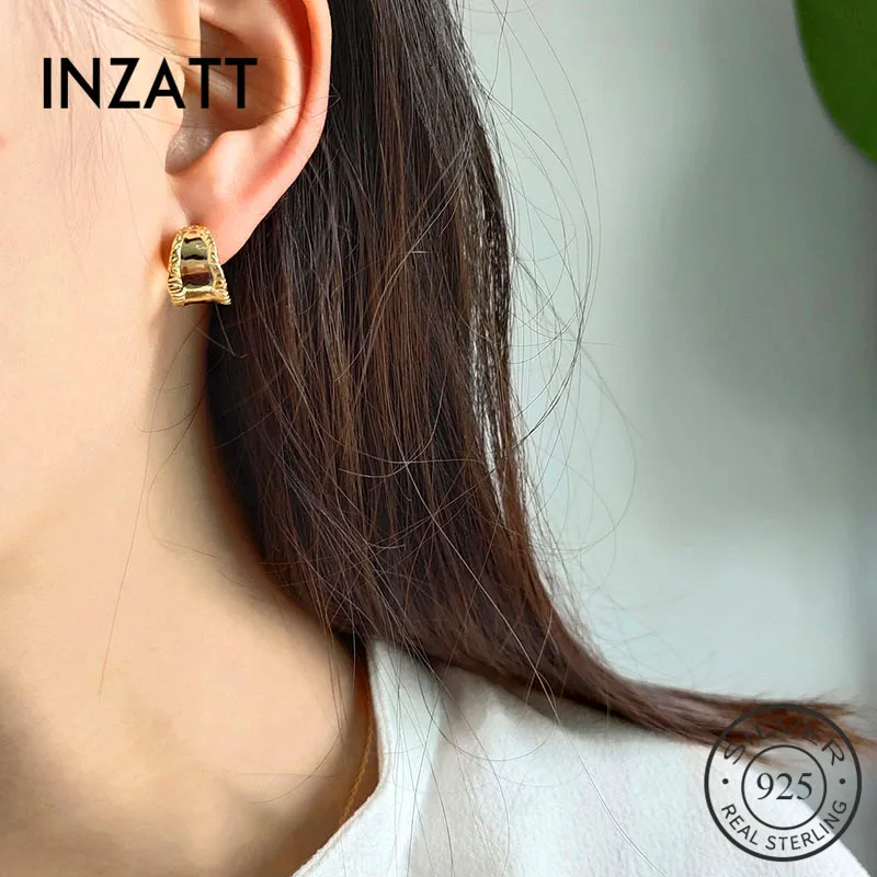 INZATT Real 925 серебро пробы геометрические Винтажные серьги-кольца для модных женщин вечерние минималистичные ювелирные изделия аксессуары