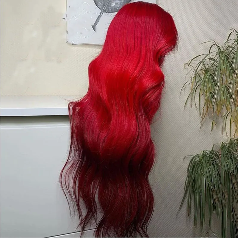

26Inch Long 99J Red Color Body Wave Glueless Lace Front Wig For Black Women With Baby Hair Preplucked 180%Density Free Shipping
