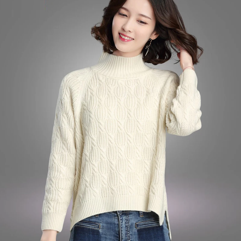 2020 autumn and Winter new Casual Knitted Turtleneck Sweaters Womens Fashion Loose Thick Pullovers Sweaters women