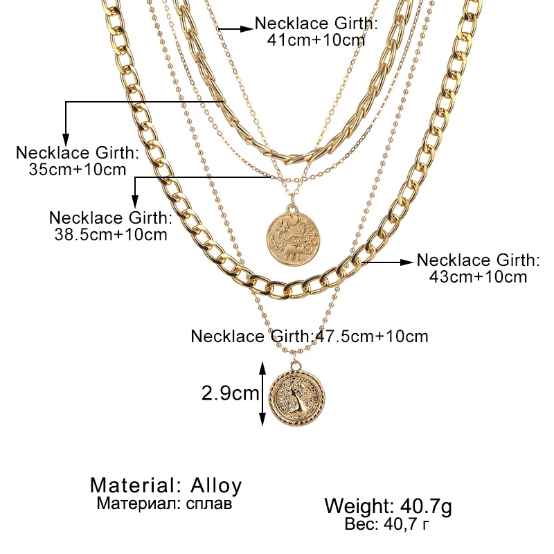 

EN Punk Gold Portrait Coin Pendant Necklace For Women Cuban Multilayered Chunky Thick Chain Choker Necklaces Gothtic Jewelry