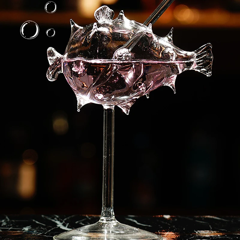 200ml Creative Pufferfish Cocktail Wine Glass Martini With Straw Transparent Goblet Bar Party Drinkware Coffee Mug | Дом и сад