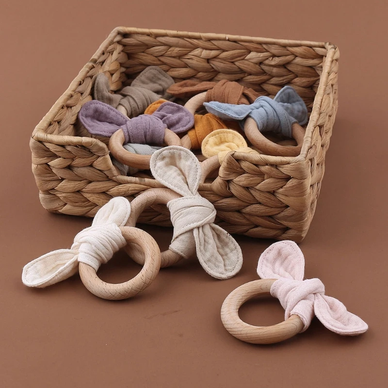 

BPA Free Wooden Ring Baby Teether Bunny Ear Baby Teething Toys Newborn Infant Nursing Molar Montessori Toy Baby Shower Gifts