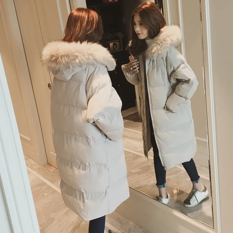 

Winter Women Long Jacket Large Natural Fur Collar Hooded Parkas White Duck Down Coat Thickness Womens Hoodie Outwear jaquetas